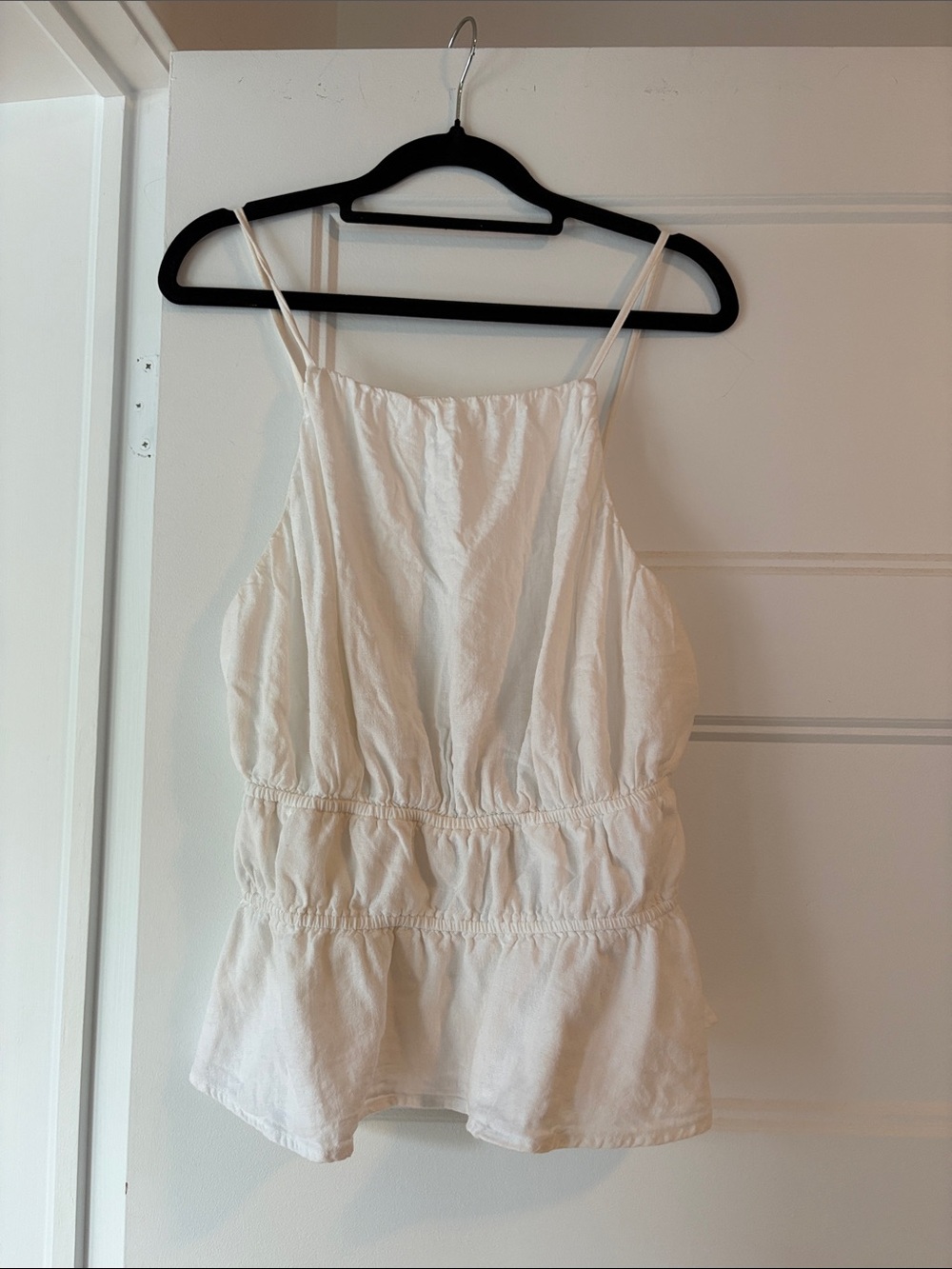 Abercrombie & Fitch White Peplum Spaghetti Strap Tank
